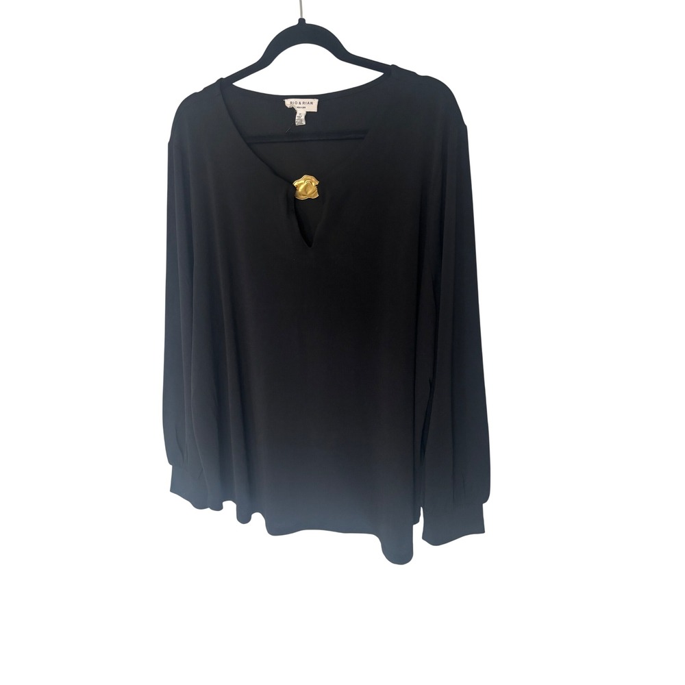 Rio & Rian New York Black V-Neck Blouse Gold Hardware Detail Plus Size 3X